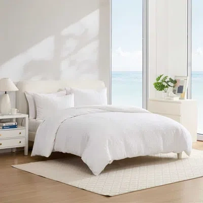 Nautica Seaside Floral Textured White Duvet Cover Set