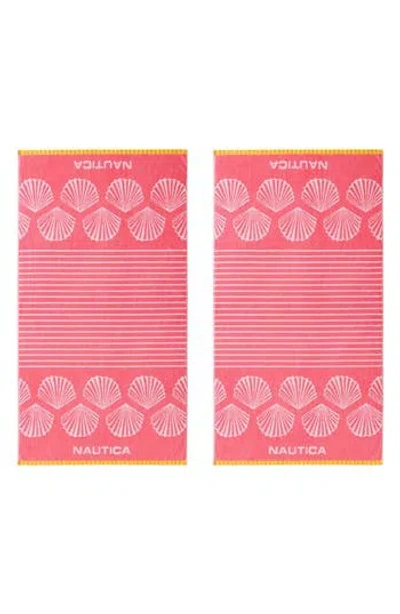 Nautica Set Of 2 Cotton Blend Terry Beach Towels In Pink