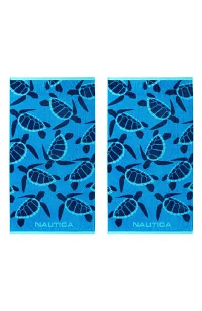 Nautica Set Of 2 Cotton Blend Terry Beach Towels In Blue