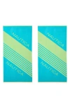 Nautica Set Of 2 Cotton Blend Terry Beach Towels In Blue
