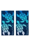 Nautica Set Of 2 Cotton Blend Terry Beach Towels In Blue