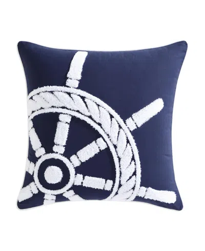 Nautica Ships Wheel Cotton Square Decorative Pillow, 20" X 20" In Blue