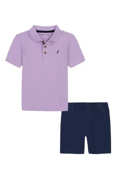 Nautica Babies'  Short Sleeve Polo & Woven Shorts Set In Purple