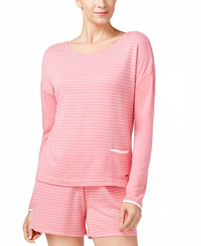 Nautica Sleepwear French Terry Pajama Top In Rose Stripe In Multi