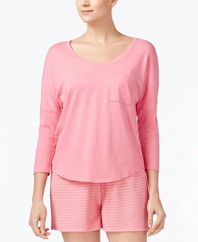 Nautica Sleepwear Pocket Pajama Top In Pink In Multi