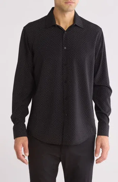 Nautica Slim Fit Dot Print Stretch Button-up Shirt In Black