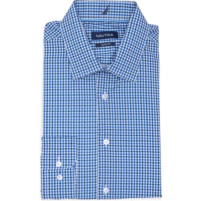 Nautica Slim Fit Gingham Dress Shirt In White/navy/blue