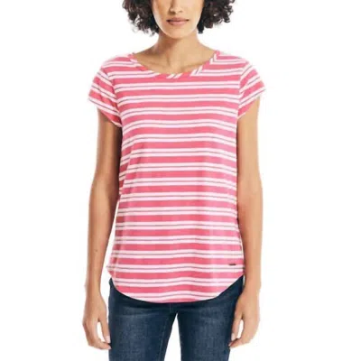 Nautica Slub Tee In Pink Stripes In Multi