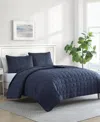 Nautica Solid Brushed Micro Jersey 3-pc. Quilt Set, Full/queen In Captains Blue