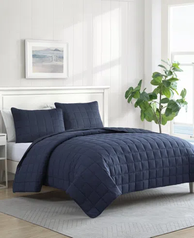 Nautica Solid Brushed Micro Jersey 3-pc. Quilt Set, Full/queen In Captains Blue