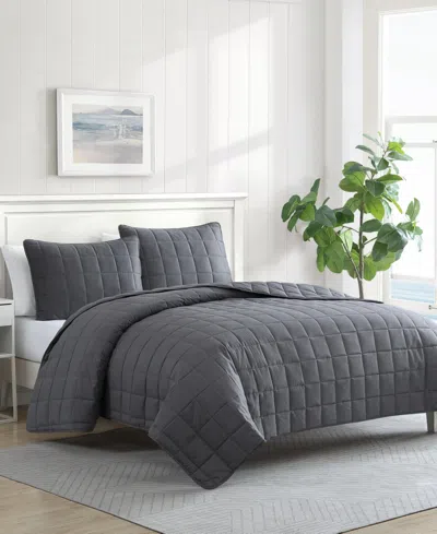 Nautica Solid Brushed Micro Jersey 3-pc. Quilt Set, King In Whale Gray