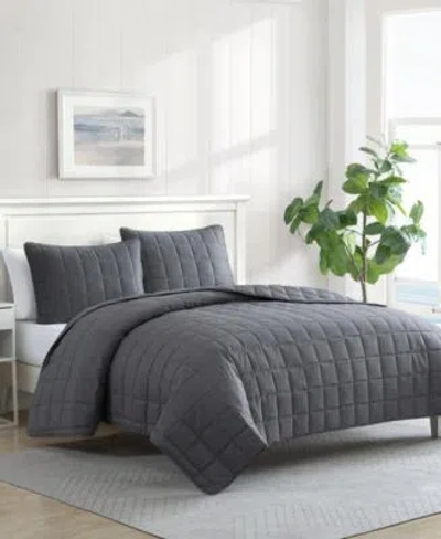 Nautica Solid Brushed Micro Jersey Quilt Set In Whale Gray