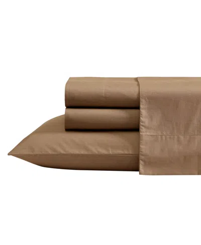 Nautica Solid Cotton Percale 3-piece Sheet Set, Twin Xl In Brown