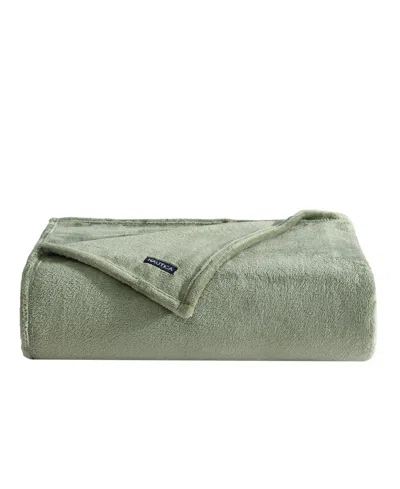 Nautica Solid Ultra Soft Plush Fleece Blanket, Full/queen In Fern Green