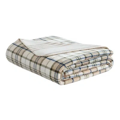 Nautica Southgale Plaid Beige Plush Reversible Throw Blanket