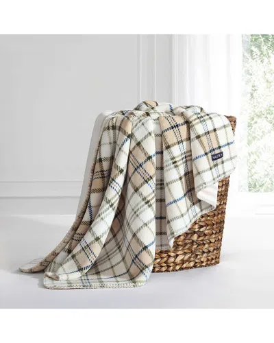 Nautica Southgale Plaid Coco Flannel Reversible Throw Blanket In White