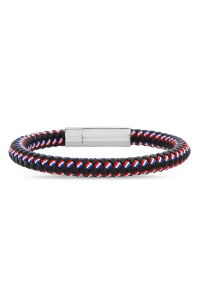 Nautica Stainless Steel Braided Faux Leather Bracelet In Black