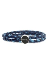 Nautica Stainless Steel Braided Leather Bracelet In Stainless Steel/blue