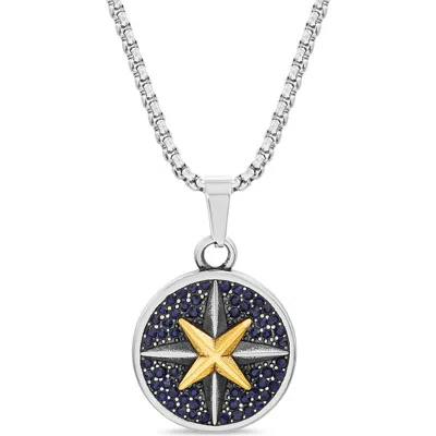 Nautica Stainless Steel Pavé Compass Pendant Necklace In Multi/stainless Steel