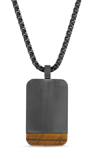 Nautica Stainless Steel Tiger's Eye Dog Tag Necklace