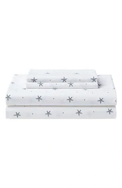 Nautica Star Spangled Coastal 200 Thread Count Cotton Percale Sheet Set In White/dark Blue