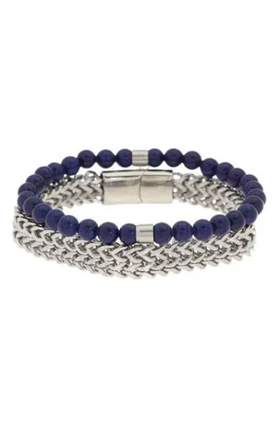 Nautica Stone Beaded & Wheat Chain Bracelets In Silver/blue