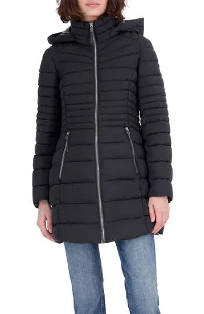 Nautica Stretch Puffer Jacket With Removable Hood In Blue