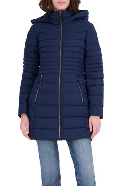 Nautica Stretch Puffer Jacket With Removable Hood In Blue