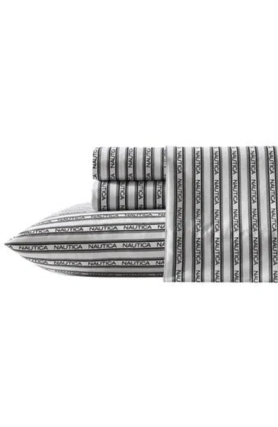 Nautica Stripe Logo Microfiber Sheet Set In Black