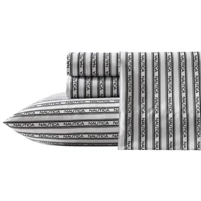 Nautica Striped Logo Twin Sheet Set