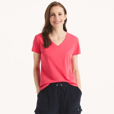 Nautica Sustainably Crafted V-neck Deck T-shirt In Pink