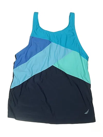 Pre-owned Nautica Swimsuit Top Blue Color Block Pattern Swimwear