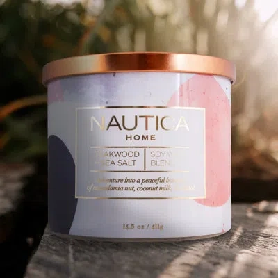Nautica Teakwood + Sea Salt Scented Designer Candle In Blue;white;pink