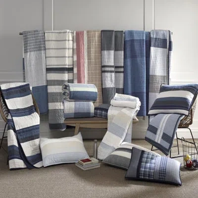 Nautica Tideway Grey Cotton Reversible Quilt In Blue