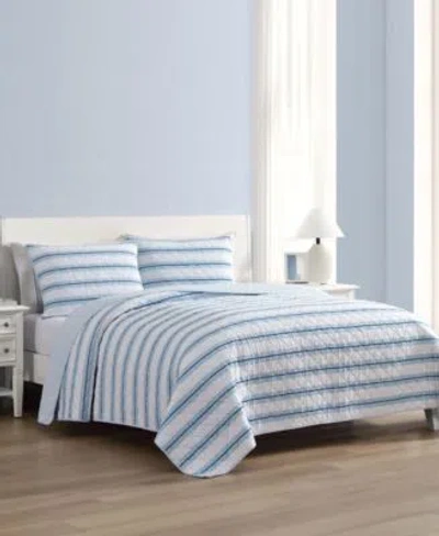 Nautica Tim Stripe Cotton Reversible Quilt Sets In Blue