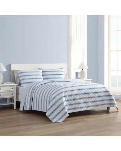 Nautica Tim Stripe Reversible Cotton Percale Quilt Set In Blue