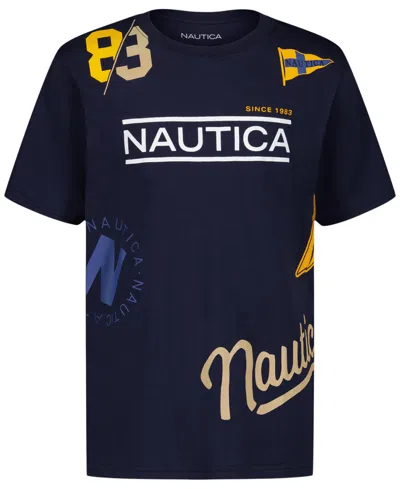 Nautica Kids' Toddler And Little Boys 2t-7 Playful Print Short Sleeve T-shirt In Blue