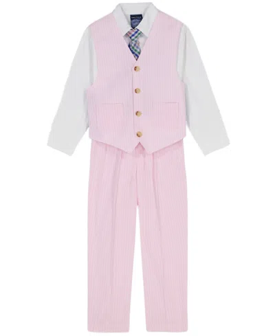 Nautica Kids' Toddler And Little Boys 4-piece Seersucker Vest With Tie Set In Pink