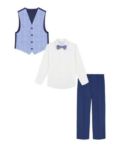 Nautica Kids' Toddler And Little Boys 4-piece Sharkskin Windowpane Duo Vest Set With Bow Tie