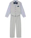 Nautica Toddler And Little Boys 4-piece Slub Tick Vest With Bow Tie Set In Light Gray