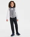 Nautica Toddler & Little Boys Grey Velvet Vest, Shirt, Bow Tie & Plaid Pants Set In Multi