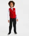 Nautica Toddler & Little Boys Red Velvet Vest, Shirt, Tie & Pants Set In Multi