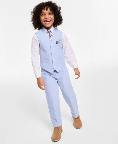 Nautica Kids' Toddler & Little Boys Vest, Plaid Tie, Shirt & Pants, 4 Piece Set In Light Blue