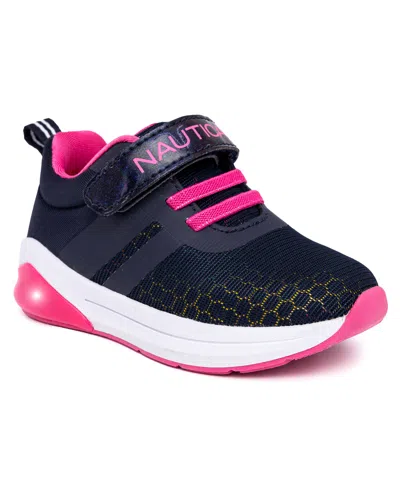 Nautica Babies' Toddler And Little Girls Towhee Buoy Light Up Lace Up Sneakers In Navy,pink