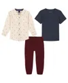 Nautica Toddler And Little Boys T-shirt, Logo Print Long Sleeve Shirt Twill Joggers Set In Cream,tawny Port