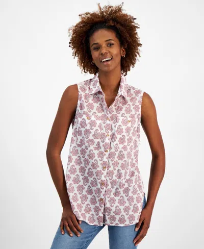 NAUTICA TOP WOMEN'S MULTI PAISLEY PRINT BUTTON FRONT SLEEVELESS FTS1074