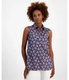 Nautica Top Women's Multi Paisley Print Button Front Sleeveless Fts1104 In Purple