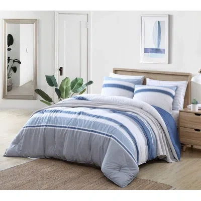 Nautica Trimmer Cotton Reversible Blue Comforter Set In Blue;gray