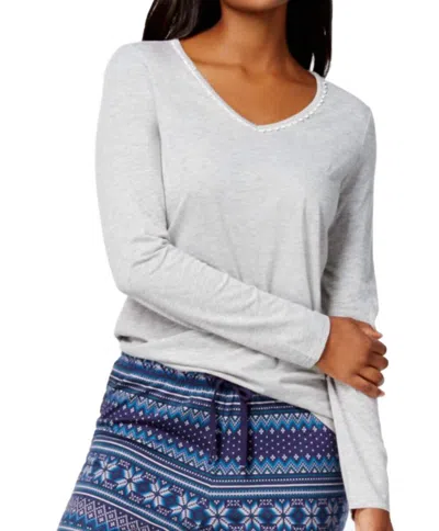Nautica V Neck Cotton Pajama Top In Gray