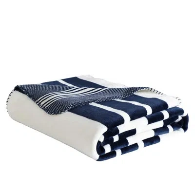 Nautica Varadero Stripe Reversible Plush Fleece Throw Blanket In Blue Striped